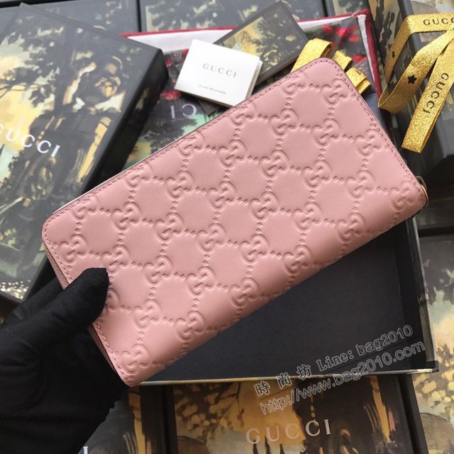 Gucci包 古馳錢包 548058粉色全皮 2019早春新款 Signature系列貓頭五金卡包 Gucci長錢包  gudj1048